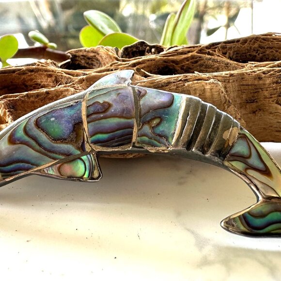 Sterling Silver & Abalone Dolphin Brooch Signed EPB 925 Vintage Hallmarked Jewel - Picture 4 of 8